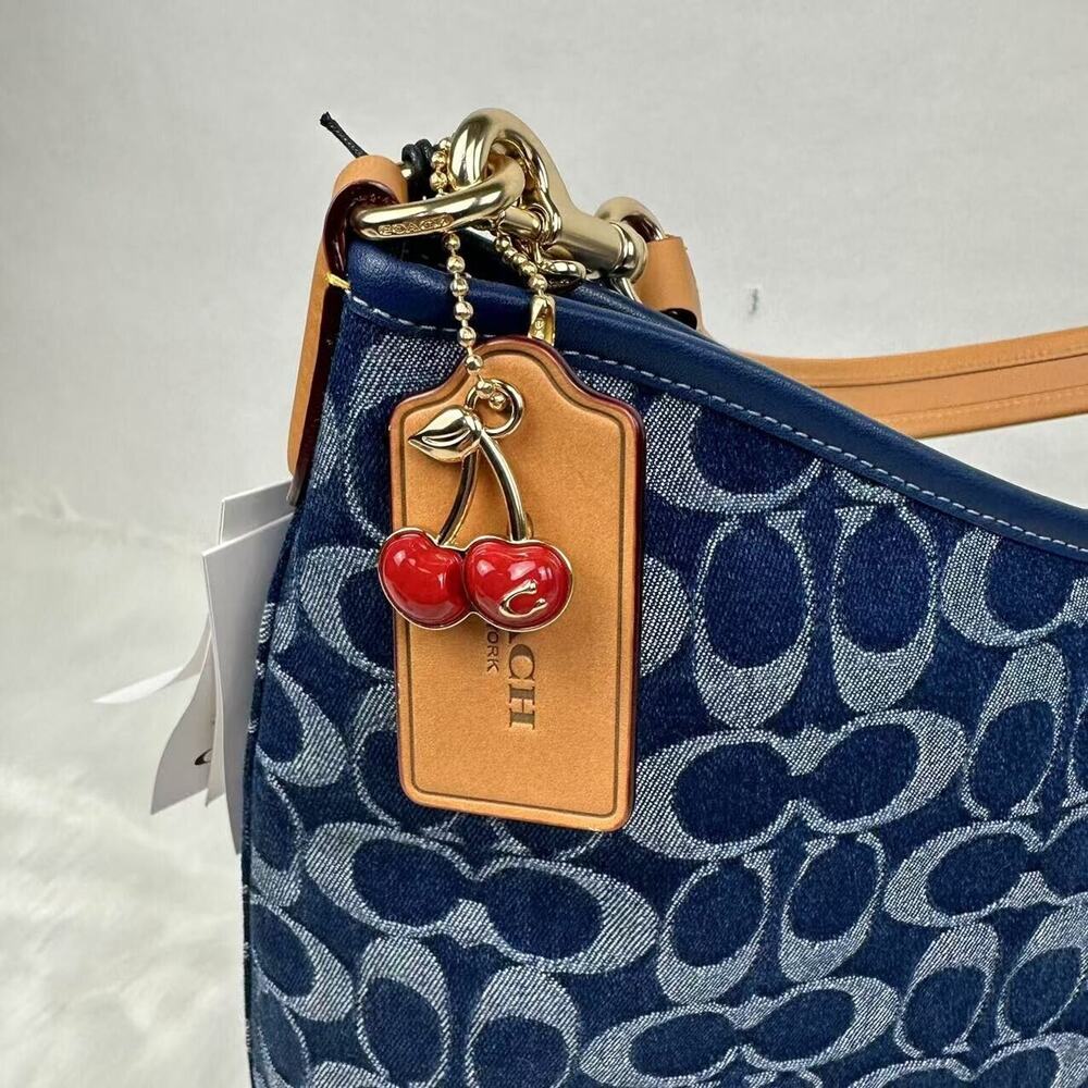 Coach Laurel Large Shoulder Bag Crossbody Signature Gold Denim NWT CY697 - Picture 11 of 11